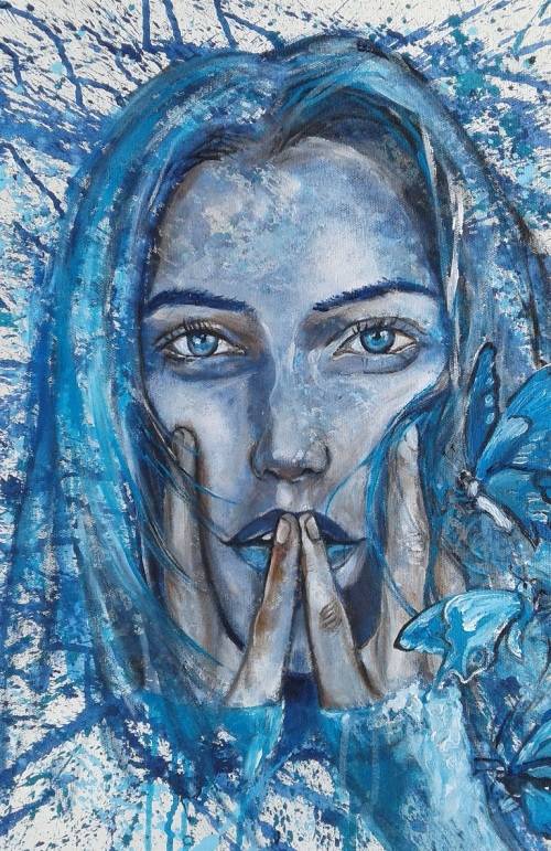 Title :Orginal Artwork by Stella Pelser "Butterfly Kisses" Acrylic on Canvas - Size 70cm x 53cm