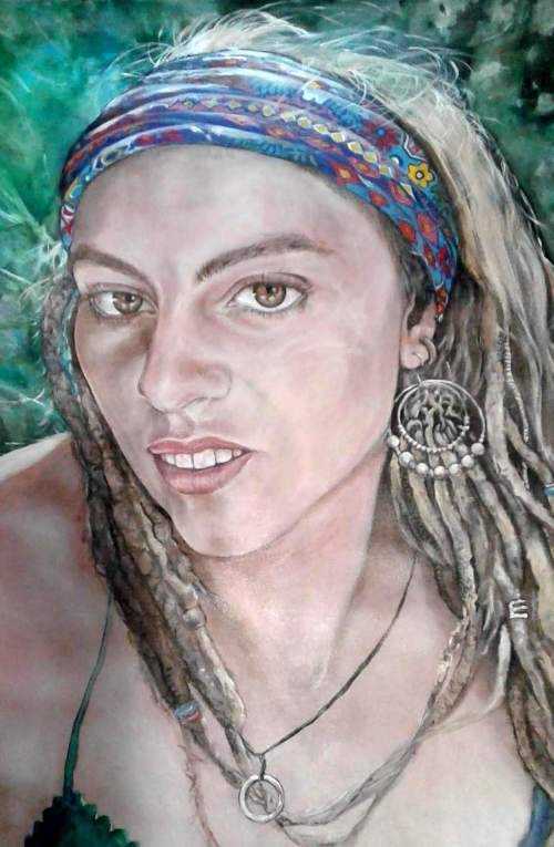 Title :Orginal Artwork by Stella Pelser "Hippie Girl " Acrylic on Canvas - Size 75cm x 100cm