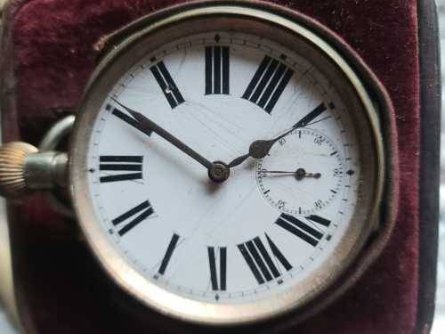 HALLMARKED ANTIQUE GOLIATH LARGE POCKET WATCH IN HALLMARKED SILVER CASE