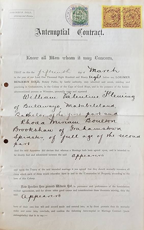 Cape of Good hope Antenuptial Contract 1898