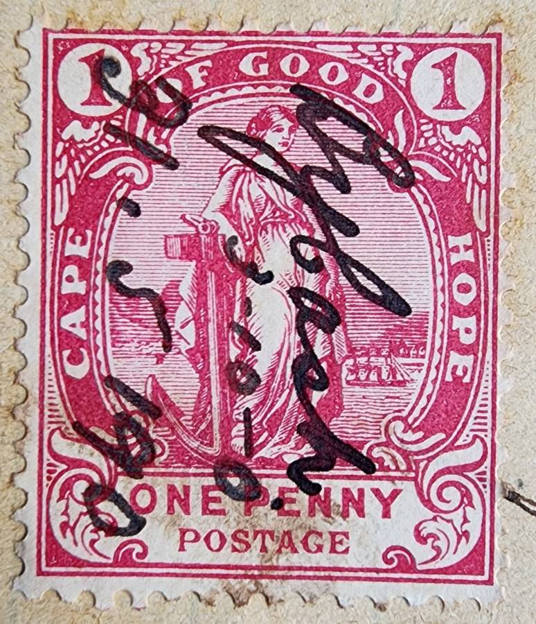 Cape of Good Hope 1d postal stamp used as revenue duty for money received as payment 1900