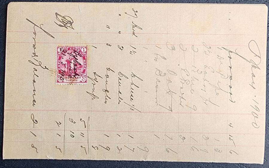 Cape of Good Hope 1d postal stamp used as revenue duty for money received as payment 1900