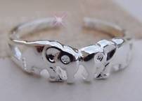 fashion 925 silver two elephant adjustable rings
