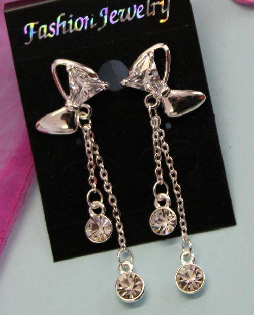 fashion beautiful cz bowknot dangle stud earrings