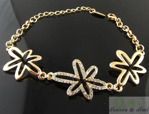 NEW fashion white rhinestone maple leaf golden bracelet