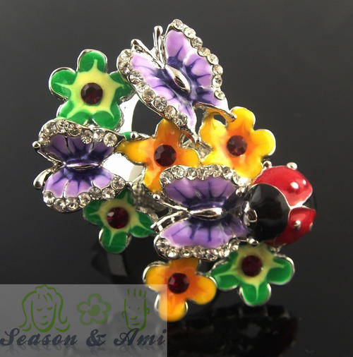 NEW fashion lovely flower butterfly ladybugs adjustable big rings