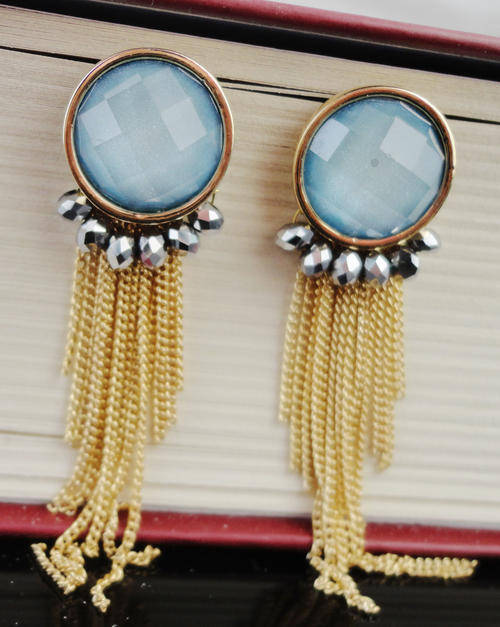 fashion blue rhinestone tassel earrings