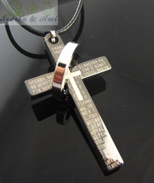 fashion cross pendant leather chain necklace for men