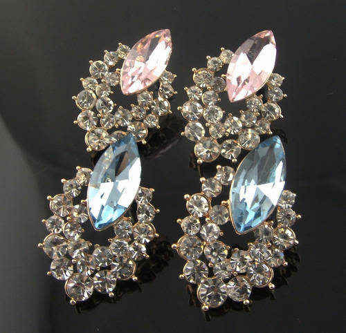 fashion pink and blue rhinestone earrings