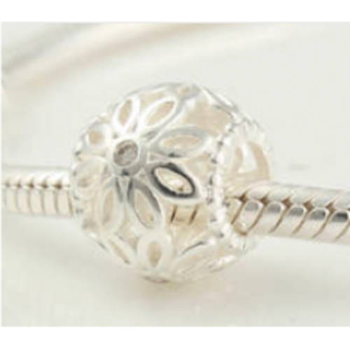 SHINY FLOWER 925 STERLING SILVER CHARM BEAD NOT PLATED