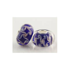 ROYAL BLUE SWIRL MURANO GLASS 925 STERLING SILVER CHARM BEAD NOT PLATED