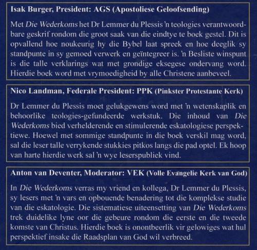 [B:1:S:CC]-Die Wederkoms van Christus. - Lemmer du Plessis