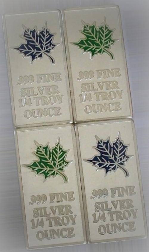 NEW!!! 1Troy Oz Silver Consisting of 2 x 1/4 Oz Blue Maple AND 2 x 1/4 Oz Green Maple!!!