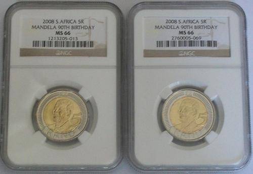 2 x 2008 NGC Graded MS66 Mandela 90th Birthday Coins