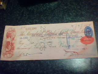 Cancelled Cheque from Standard Bank from 1935 (Shipping R30)