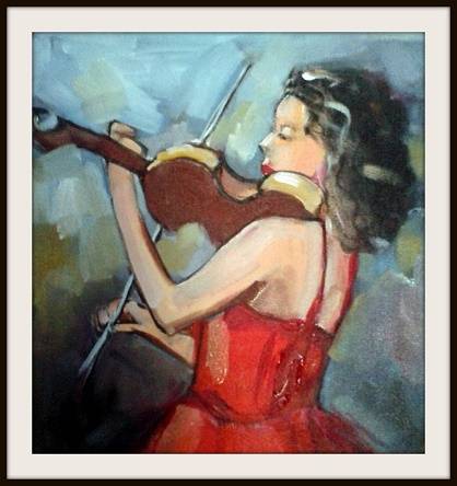 "Violin player" Original acrylic on canvas by Lofty (400 x 400)