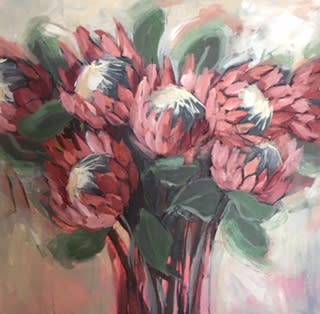 Proteas on canvas by Lofty .(700x 700) Unframed