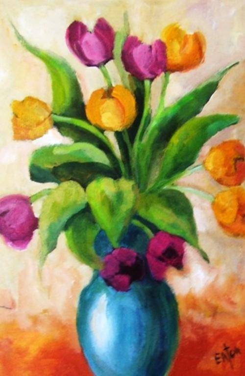 Tulips (400 x 600) Acrylic on board. Unfamed