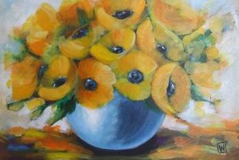 "Sunshine in a bowl" .Oil glazed acrylic on board  (400 x 600) Unframed