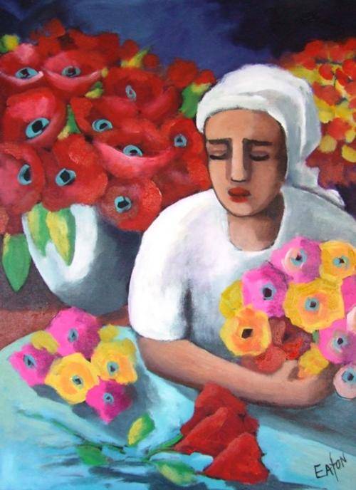 Blommeverkoper (560x760)  Acrylic on canvas.Unframed