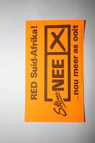 Sticker promoting the NO vote in the 1983 referendum in South Africa