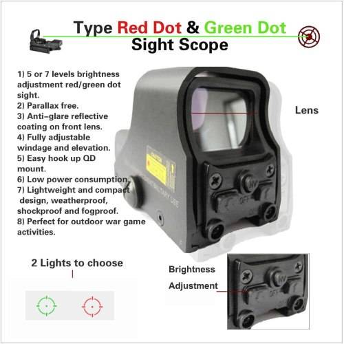 Holographic Reflex Red Green Dot Sight Outdoor Hunting Rifle Scope Brightness Adjustable