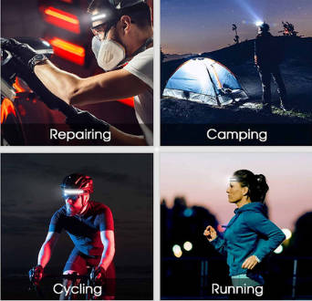 Multi-function LED Rechargeable Head Lamp - Black - Set of 3