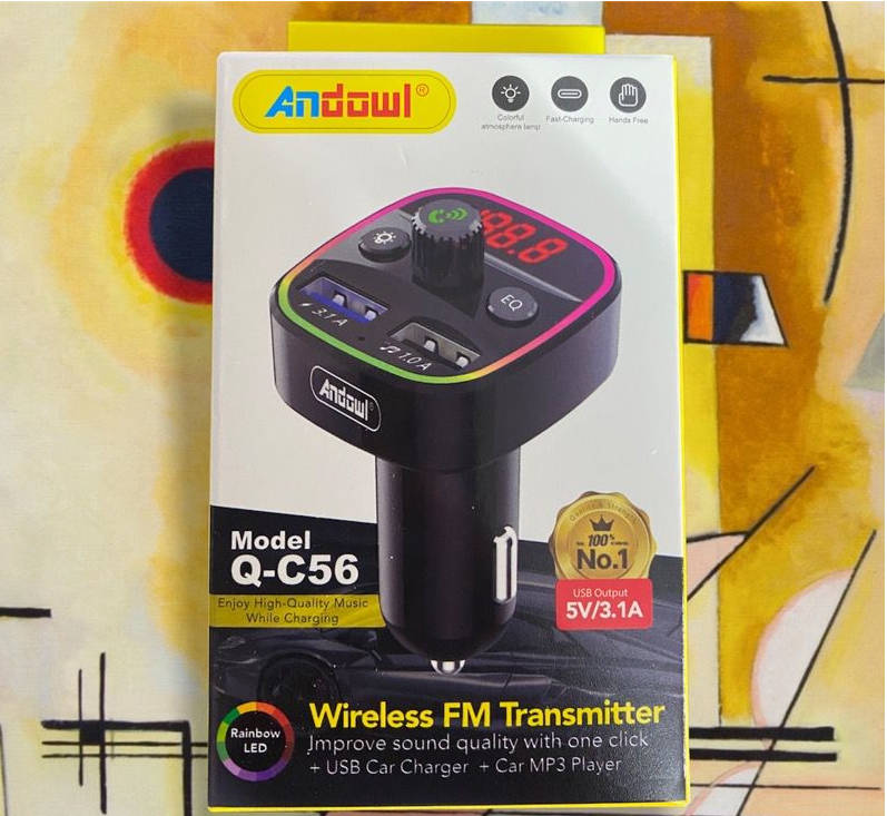Andowl Bluetooth 5.0 Handsfree Audio FM Transmitter USB