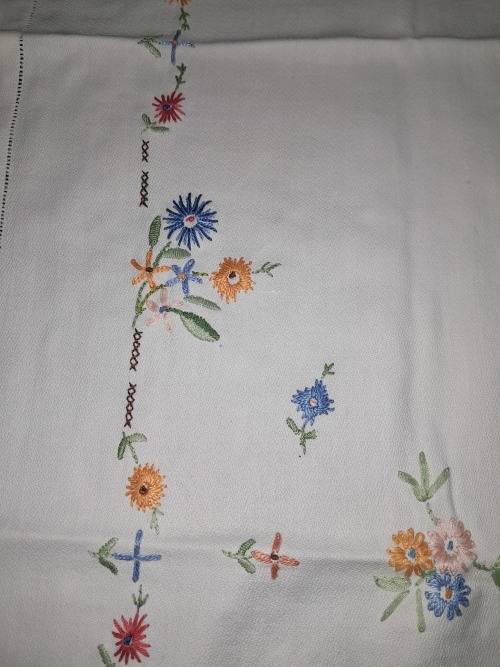BEAUTIFUL HAND EMBROIDERED SQUARE HEAVY COTTON TABLECLOTH 90CM