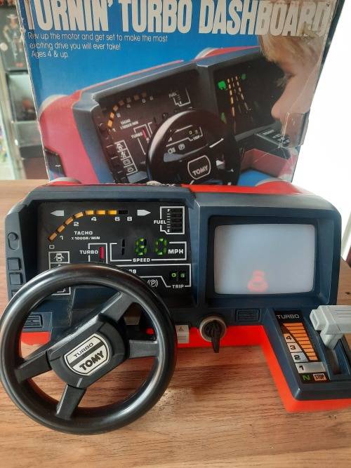 1983 Complete TOMY TURNIN TURBO DASHBOARD WITH BOX Vintage Figures