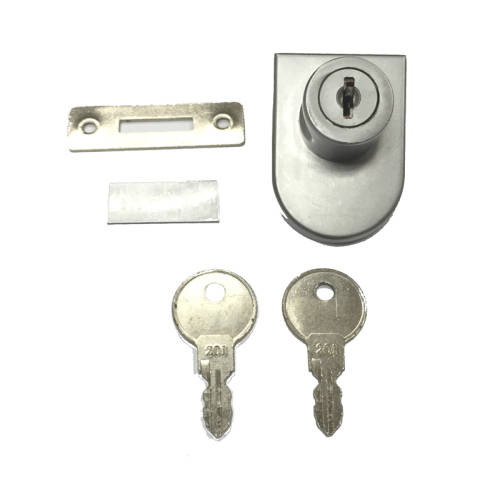 Showcase Display Cabinet Glass Door Lock Replacement Silver Tone w 2 Keys