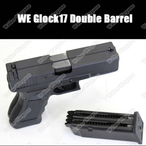 WE Tech Double Barrel Glock 17 Green Gas Blow Back Pistol - Black