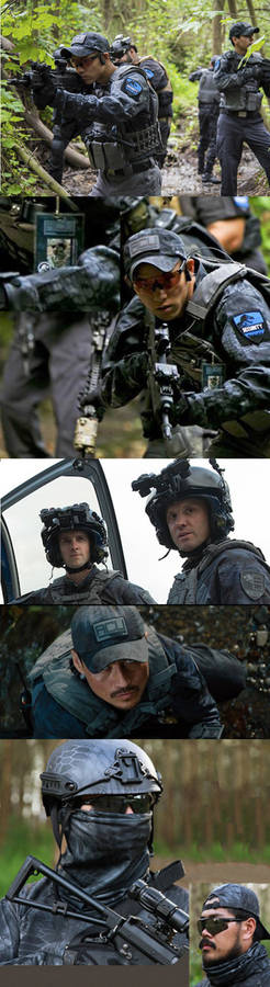 Night OPS Black TYP Typhon Camo Combat Set Shirt & Pants Bulid in Elbow & Knee Pads - Size XL