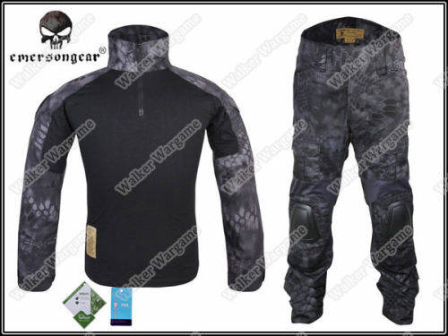 Night OPS Black TYP Typhon Camo Combat Set Shirt & Pants Bulid in Elbow & Knee Pads - Size XL