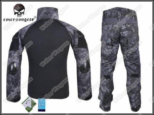 Night OPS Black TYP Typhon Camo Combat Set Shirt & Pants Bulid in Elbow & Knee Pads - Size XL