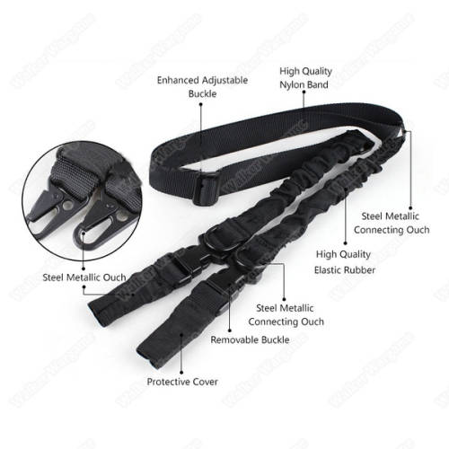 Quick release Tactical Two 2 Point Gun Sling Gen2 Adjustable Bungee Rifle Sling - Black