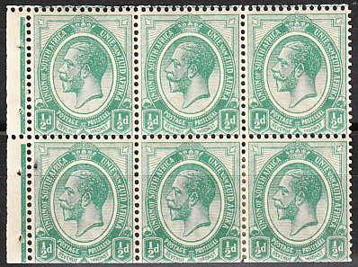 SA 1913 KINGS HEADS 1/2d BOOKLET PANE WITH SELVEDGE AND INVERTED WMK FINE MINT. C/V R1200