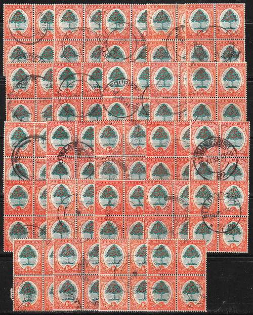 SA 1933-47 HYPHENATED PRTG 6d ORANGE TREE SACC 60a ACCUMULATION OF 24 FINE USED BLOCKS OF 4