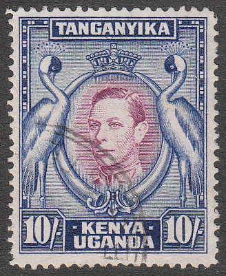 KENYA UGANDA AND TANGANYIKA 1938 10/- PERF 14 FINE USED SG 149a C/V R400