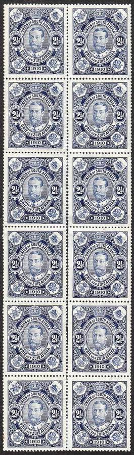 UNION 1910 FIRST UNION STAMP 21/2d DEEP BLUE BLOCK OF 12 FINE MINT. SACC 1 C/V R1080 SEE DESCRIP