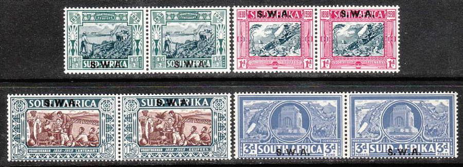 SOUTH WEST AFRICA 1938 VOORTREKKERS SET 4 VALUES VERY FINE MNH PAIRS. SACC 132-35 C/V R1670 R830