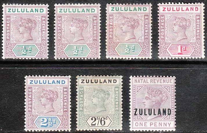 ZULULAND 1894-96 ISSUE MINT ODMENTS TO 2/6d IN MIXED CONDITION AS PER SCANS C/V R2400