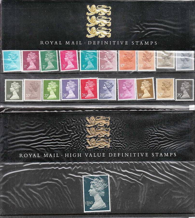 GREAT BRITAIN 1984-88 MACHIN DEFINITIVES PRESENTATION PACKS 5, 14, 15 AND 19 VERY FINE.
