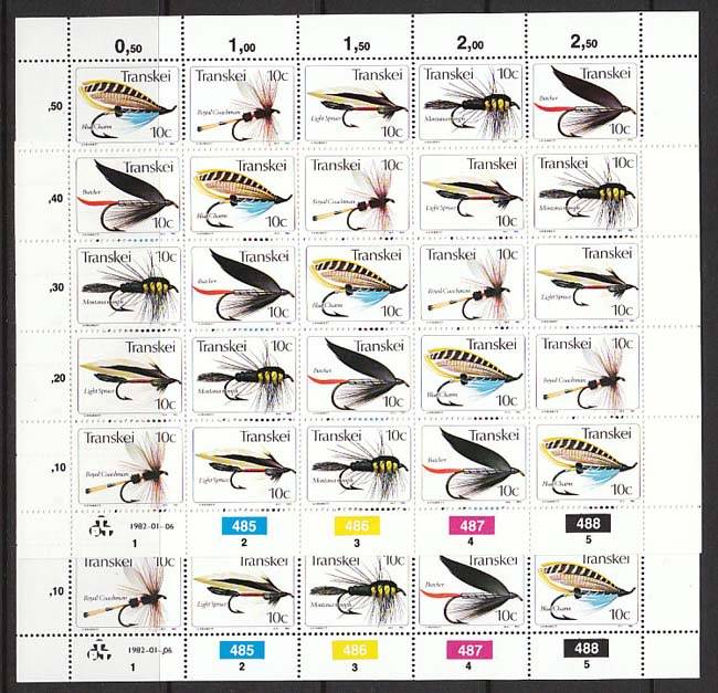TRANSKEI FISHING FLY SHEETLETS RANGE COMPRISING 1981 ISSUE 7 SHEETS AND 1982 2 SHEETS VERY FINE MNH