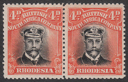 RHODESIA 1922-24 ADMIRALS DIE III 4d BLACK AND ORANGE PAIR FINE MINT. SACC 294