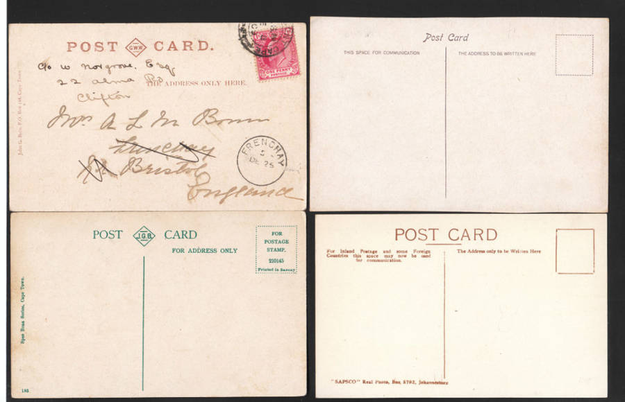 CAPE OF GOOD HOPE HOUT BAY EARLY 1900`s SELECTION OF 8 DIFFERENT POSTCARDS USED/UNUSED.