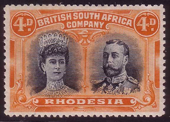 BSAC Rhodesia 1910 Double Head 4d Black & Orange Fine Mint