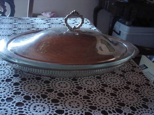 LARGE OVAL SILVER PLATED VEG TUREEN AND COVER GLASS LINER