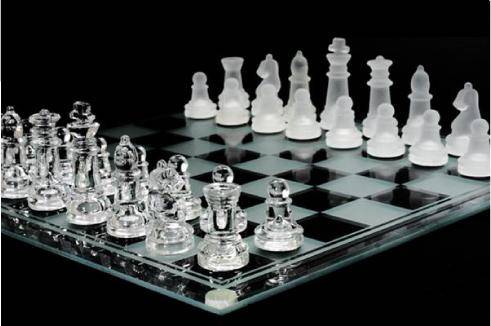 Glass Chess set with clear and frosted glass pieces