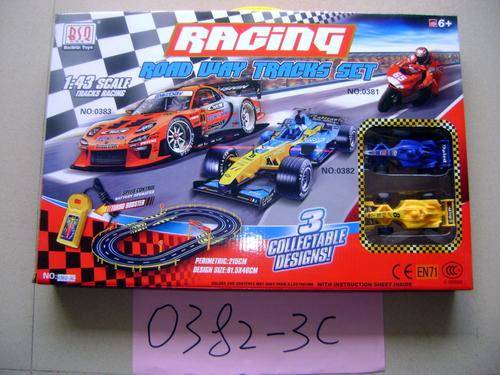 Racing slot car set with 2 cars and 280cm of track